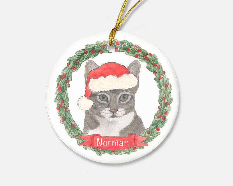 Personalized Tabby (Grey) Christmas Ornament