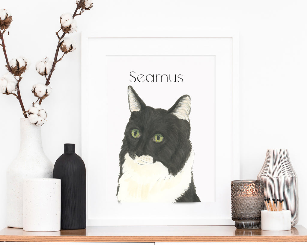 Personalized Ragamuffin Domestic Medium Hair (Black and White Tuxedo) Cat Fine Art Prints