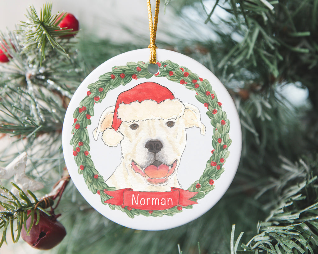 Personalized Pitbull (White) Christmas Ornament