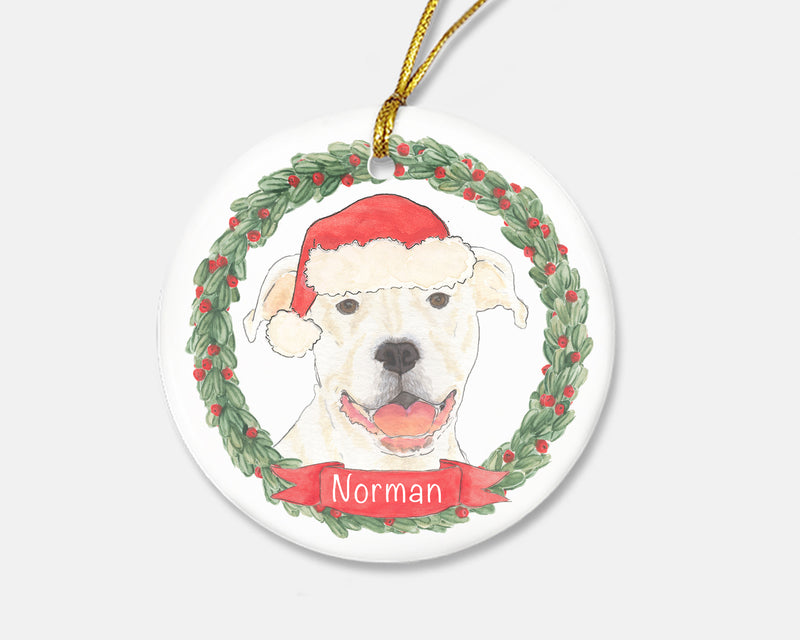 Personalized Pitbull (White) Christmas Ornament