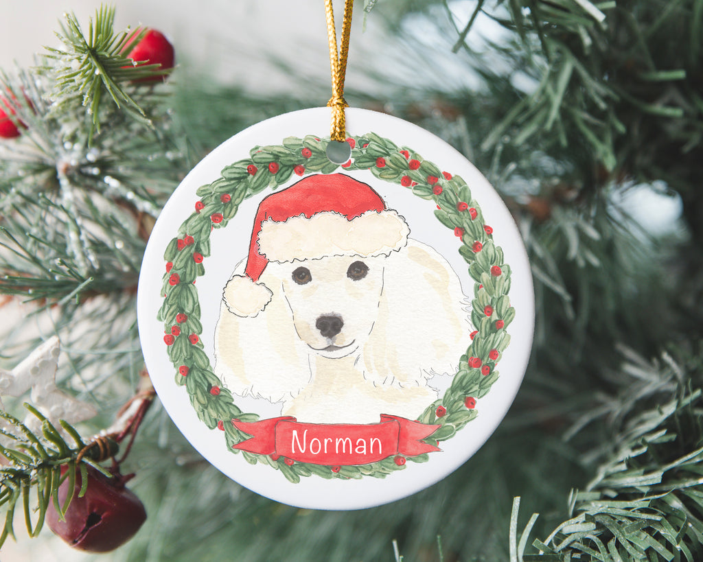 Personalized Poodle (White) Christmas Ornament