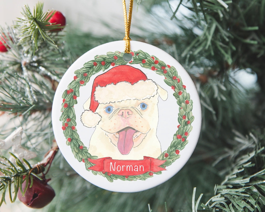 Personalized Pug (White) Christmas Ornament